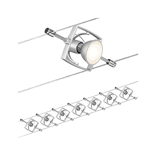 Paulmann 94152 Seilsystem Set Mac II max. 7x10W Drahtseilsystem Chrom matt Metall Seillampe Kunststoff Deckenlampe GU5,3 ohne Leuchtmittel, 7er-Set