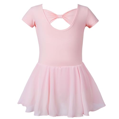 Utensilsto Ballettkleidung Mädchen, Baumwolle Kurzarm Tanzkleid Balletttrikot Tanzkleid Mädchen, Ballett Kleider Kinder mit Chiffon Tütü, Größe 120