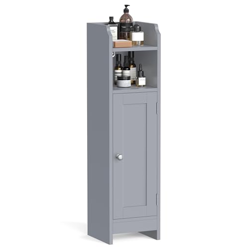 VASAGLE Toilettenschrank, Badezimmerschrank, Badschrank, schmales Badregal, verstellbare Ablagen, platzsparend, einfache Montage, mystisches Grau, BBC310P36