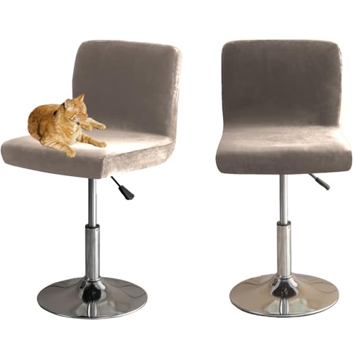 HOMECOVER Barhocker Bezüge Mit Rückenlehne, Stretch Samt Stoff Barhocker Stuhlbezüge Abnehmbar Niedriger Rücken Schwenkbare Stuhlbezug-Taupe-2er Set