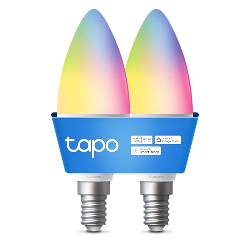 Tapo L430C(2-Pack) Smarte WLAN Glühbirne E14, 470 Lumen, 16 Mio. Farben, dimmbar, Zeitplan & Timer, Energieüberwachung, Kompatibel mit Alexa, Google Assistant und Samsung SmartThings