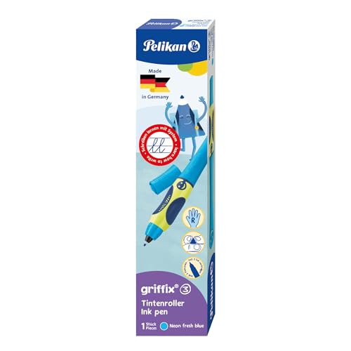 Pelikan 820448 griffix Tintenschreiber für Rechtshänder, NeonFreshBlue, 1 Stück in Faltschachtel