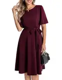Bbonlinedress Abendkleider elegant für Hochzeit Sommerkleid Damen elegant Kurzarm festliches Kleid midilang Party Cocktailkleid Burgundy 3XL