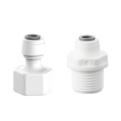 VZU 2 Stück Wasseranschluss Adapter 1/4" RO Wasser Gerade Rohrfitting auf 1/2" Weiblich/Außengewinde, Schnellkupplung Push In Steckverbinder für Wasserreiniger und Umkehrosmoseanlagen