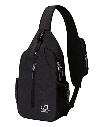 WATERFLY Sling Rucksack Sling Bag Schulterrucksack Umhängetasche Verstellbarer Rucksackgurt Wandern Brust Rucksack für Herren und Damen, Schwarz