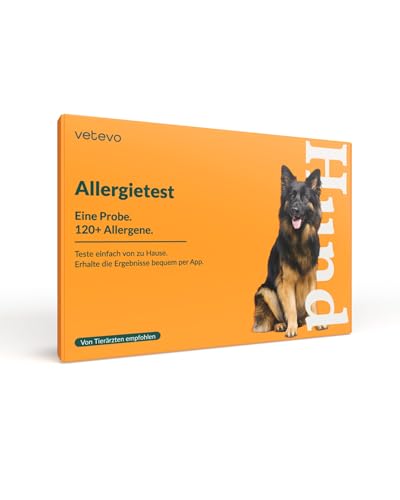 vetevo Allergietest Basic Hund, Unverträglichkeitstest Hunde, bei Juckreiz-Symptomen, Pfoten-Beißen & Niesen, 125+ Futtermittel Unverträglichkeiten Testen