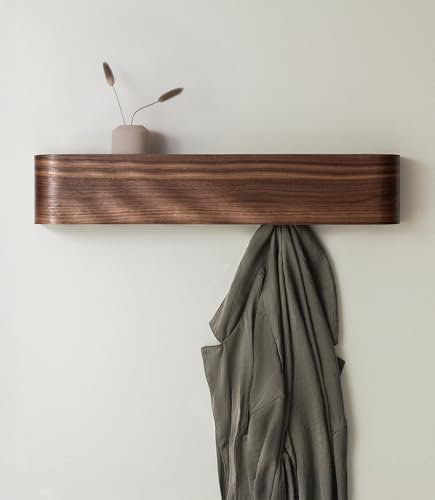 Kazai. Wandgarderobe 'Toke' | Moderne Design-Garderobe mit verdeckten Wandhaken | Garderobenpaneel aus Massivem Echtholz-Furnier | Walnuss