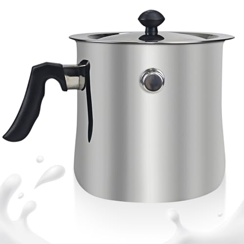 Milchtopf, 2 Liter Doppelwandig Edelstahl Milchtopf Ø17 Simmertopf mit Ausgießer und deckel, 15 cm Hoher Kochtopf mit Rutschfester Kunststoffgriff für alle Herdarten Geeignet