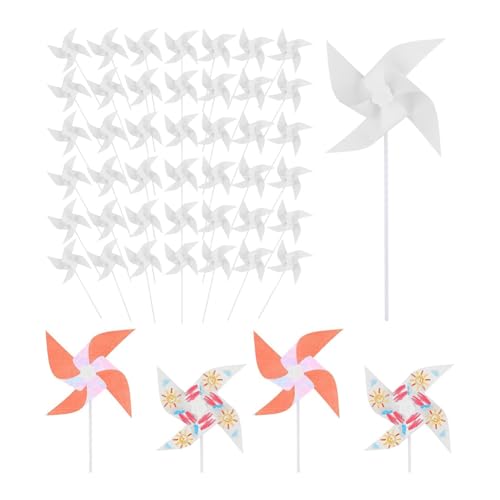 PAMENET 50 Stück Papierwindeln für Kinder, DIY, Papiermühlen, Windmühlen aus Kunststoff, kleine Windräder für Kinder im Sommer