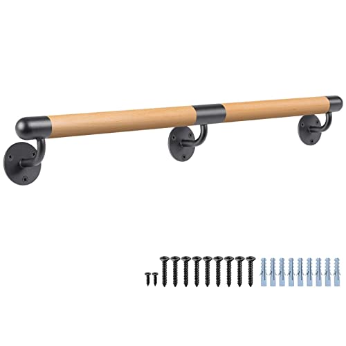 Dolibest Handlauf Holz, 200cm Handlauf Treppe Innen Holz Buche Runde Wandhandlaufe Geländer Treppengeländer 3.8cm Rutschfest Sicherheithaltegriff Barrierefreie für Jüngere/ältere
