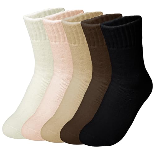 YloveM Damen Thermosocken Dicke Bequem Warm Wintersocken Kuschelsocken für Damen Elastisch Weich Bodensocken, 5 Paar