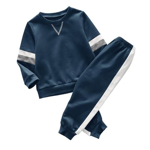 Haloumoning Kinder Trainingsanzug Jungen Sportanzug Rundhalspullover und Hose mit Kordelzug Dunkelblau 10-12 Jahre