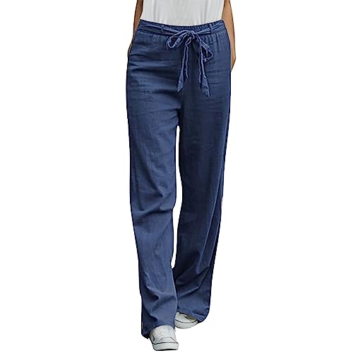 Generisch Sommerhose leinen Damen 3/4 Blaue Stoffhose Damen elegant Funktionshose Sommerhosen Damen leicht 7/8 Freizeithose Damen Baumwolle Long Yogahosen für Damen Long bunt