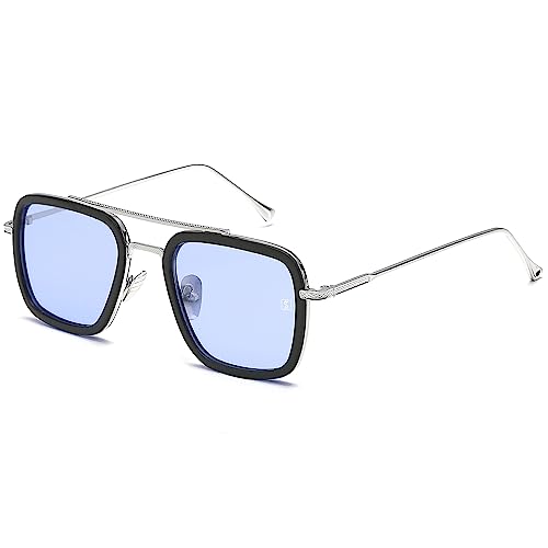 SHEEN KELLY Retro Sonnenbrille Quadratische Metallrahmen für Männer Frauen Klassiker Sonnenbrille Piloten Schwarz Linsen 1:1
