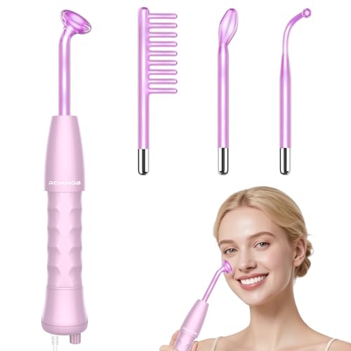 Hochfrequenzstab Gesicht, ROMMQB Professionelle Hochfrequenz - Gesichtsmaschine, 4 In 1 Violett Licht Argon Hochfrequenzgerät für Akne, Hautstraffung, Falten, Haarwuchs, Tragbares Hochfrequenz Gerat