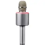 Lenco BMC-085 Karaoke-Mikrofon - Bluetooth 5.0 - Lautsprecher mit 5 Watt RMS - Eingebauter Akku mit 1200mAh USB-Anschluss und Micro SD - AV-Ausgang - LED-Ringlicht - Silber