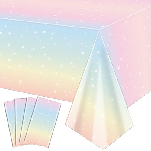 4 Pack Pastell Regenbogen Tischdecken, 220x130cm Rectangle Pastell Regenbogen Tischdecke für Party Dekorationen Mädchen Regenbogen Geburtstag Party Dekorationen Baby Dusche Party Zubehör