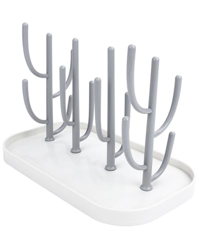 Trockenständer Babyflaschen, Vertical Baby Bottle Drying Rack, Trockenständer für Bottle mit Abtropfschale, Abnehmbarer, BPA frei zum Trocknen von Babyflaschen, Saugern, Bechern und Zubehör(Grau)