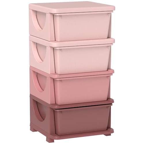 HOMCOM Schubladenschrank für Kinder mit Stauraum Aufbewahrungsboxen Spielzeug-Organizer Spielzeugkiste vier Ebene für Kinderzimmer 3-6 Jahre Kindermöbel Rosa 37 x 37 x 76 cm