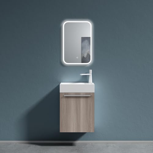 doporro Badezimmer-Set Waschplatz Badmöbel-Set Gäste WC Waschbecken Waschtisch mit Unterschrank Hell Eiche Waschbeckenunterschrank 46x26x63cm Pisa