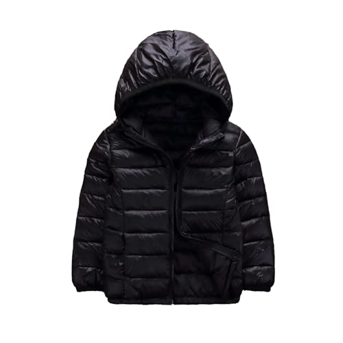 Miaeowve Kinder Jungen Mädchen Daunenjacke Langarm Puffer Mantel Warm Outdoor Winterjacke Steppjacke Mit Kapuze Leicht Atnungsaktiv Schwarz A 122-128