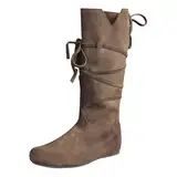 Winterstiefel Damen Herren Flach Hohe Stiefel | Mittelalterliches Renaissance SchnüRstiefel | Retro Rutschfest Schlupfstiefel Langschaft Stiefel FüR Frauen | Round Toe Cowboystiefel Damenstiefel