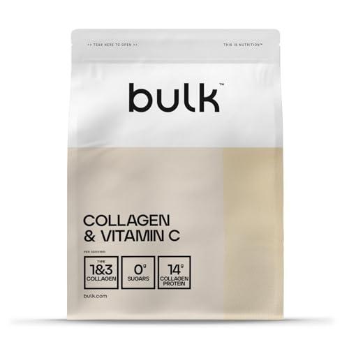 Bulk Kollagen und Vitamin C Pulver, 12.000 mg pro Portion, hydrolisierte Kollagenpeptide, Typ 1 und Typ 3, Kollagen Peptide, Geschmacksneutral, 500 g