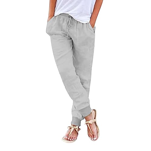 unilarinna Damen Hose Leinenhose Baumwolle Leinen Stoffhose Freizeithose Sommerhose Pumphose Yogahose Casual Einfarbig Hippie High Waist Hose Stretch mit Taschen Kleidung Sommer Hosen