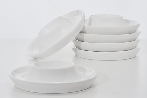 Provance 6er Set Eierbecher aus Porzellan in weiß im schlichten Design passend für alle Küchen Frühstückstisch Eierhalter Eierständer Maße: 2,2cm Höhe und 9,5 cm Breite