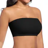 ONEW Nahtlos Bandeau BH Damen Trägerloser Bustier Top ohne Bügel Schulterfrei Bra Tube Top mit Transparenten Trägern Schwarz M