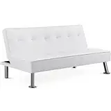 Yaheetech 3er-Sofa Couch Schlafsofa Bettsofa Klappsofa mit Schlaffunktion, Kunstleder, weiß