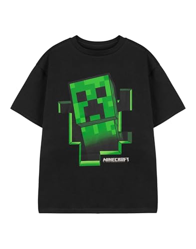 Minecraft T-Shirt Jungen Creeper Innerhalb Schwarzer Kurzarm-Gamer-Top 9-10 Jahre