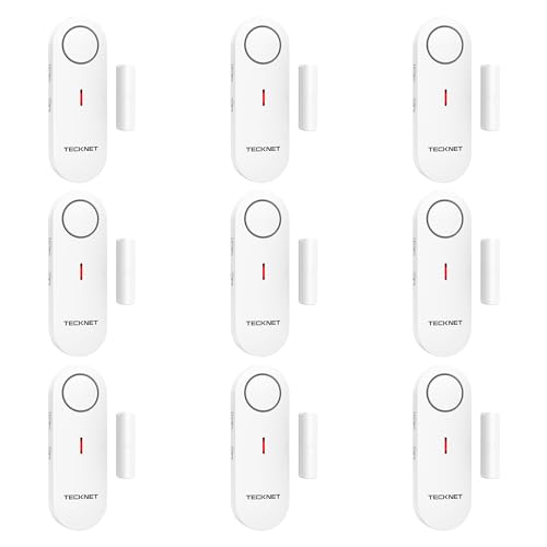 TECKNET Türalarm, Fensteralarm Einbruchschutz, Kabellose Alarmanlage Tür-Fenstersensoren und 3-stufiger Lautstärkeregelung, Türalarm mit Sirene für Haus, Geschäft, Büro und Wohnung (9 PCS)
