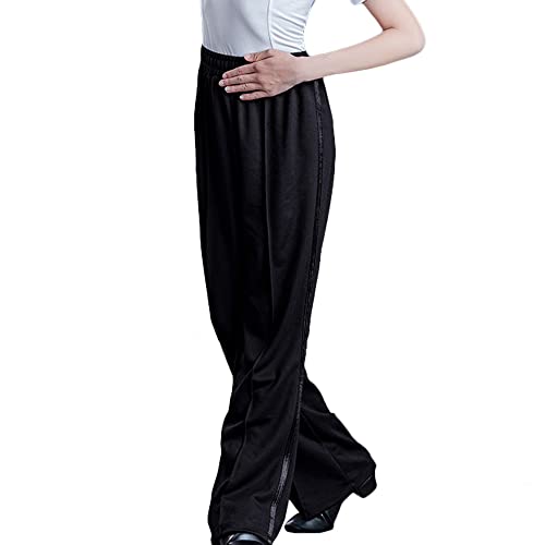 Libaobaoyo Glatte Tanzhose für Jungen, Latin, Jazz, Salsa, elastische Taille, lockere Ballsaal-Wettkampfhose, Schwarz, 10-11 Jahre