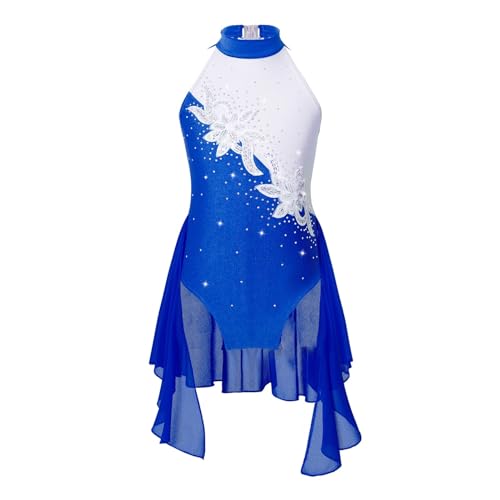 FOBOXCHD Eiskunstlauf Kleid Kinder Mädchen Strass Eiskunstlauf Kleid Gymnastik Trikot Kinder Ärmelloses Ballett Kleid for Tanzwettbewerb Eiskunstlauf Kleid Damen(Blue,12)