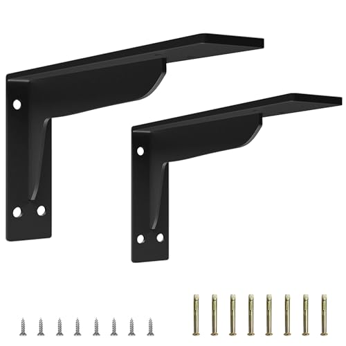 Heavy Duty Regalhalterung Schwerlast,Schwarz Schwebende Trennwandhalterung 20cm,Wandregal Halterung,L-Förmiger Regal Winkelträger (2Pcs),Ohne Bretter