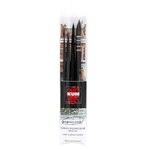 KUM 5146916 - Pinselset 4-teilig, Künstlerpinsel für Aquarellmalerei, Urban Watercolor Brush Set, Schwarz