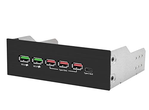 EZDIY-FAB 5.25 Inch USB 3.1 Gen2 Frontplatte USB Hub 10 Gbps,USB 3.1 Gen2-Hub und Typ C-Anschluss, USB Hub mit QC 3.0-Schnellladung