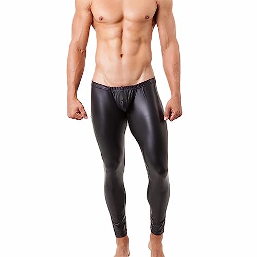 WKAYsIV & Kunstleder, Herren-Leggings, PU-Leggings, Club-Tanz-Paar, sexy String Aus Ketten (Black, S)