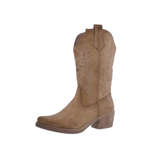 Elara Damen Stiefel Kunstleder DES957-1 Khaki PU-37