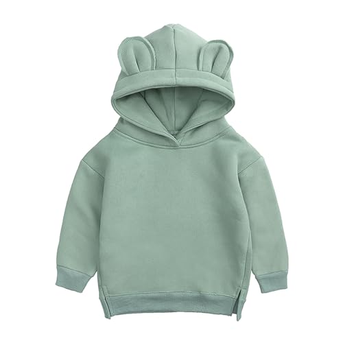 inlzdz Baby Hoodies Kleinkind Sweatshirts Mit Kapuze Cartoon 3D Ohr Kapuzenpullover Fleece Sweatjacke Pullover Kinder Outwear Grün 74-80