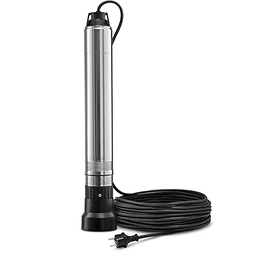 TROTEC Tiefbrunnenpumpe TDP 750 E – Wasserpumpe mit Fördermenge 5100 l/h, 1000 W – Eintauchtiefe max. 20 m, 5,2 bar, Edelstahl-Schmutzsieb, IPX8