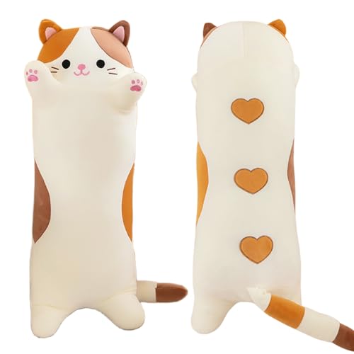 AMOZO Katzen Kuscheltiere süße Lange Katzen Plüschtiere, Niedliche Weiche Katze Stofftiere Plüsch Kissen Spielzeug für Mädchen und Kinder, 1PCS, 70cm/Neu Beige