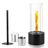 Bioethanol Tischkamin aus Beton – Ethanol Tischfeuer Indoor & Outdoor, Tornado-Effekt Flamme, 3-teilige Glasscheibe, 2 Std. Brenndauer, Sicher für Wohnzimmer Balkon Terrasse (16 * 40cm)