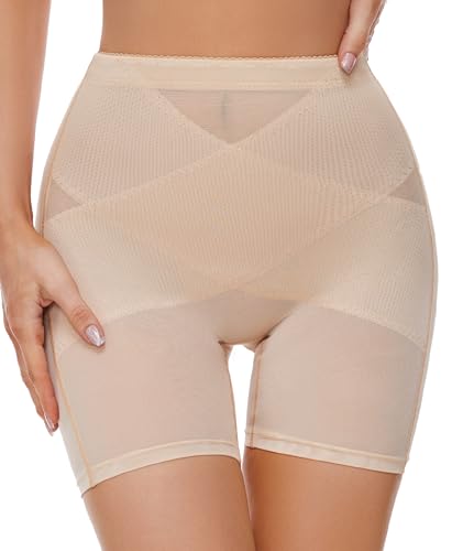 SIMIYA Bauchweg Unterhose Damen Shapewear Miederhose Hohe Taille Bauchkontrolle Leggings Unterwäsche Kurze Figurformende Shorts Body Shaper Miederpants(Beige-1,M)
