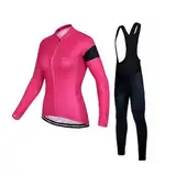 Damen Radbekleidung Set Langarm Rennrad Shirt Radtrikot Fahrradhose mit Gelpolster, 3, M