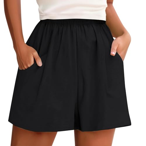 Generisch Damen Shorts lässige Hose weit Bein Sommer Hotpants Freizeit Sport Strand zu Hause (Black, XL)