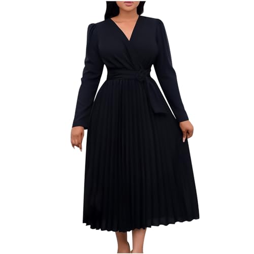 Langärmeliges Damenkleid, lässiges Herbstkleid 2024, Ausgehen, Party, elegante Kleider, Schwarz , XL