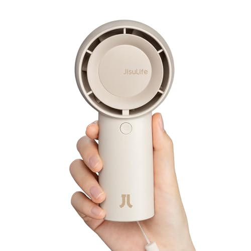 JISULIFE Turbo Handventilator Akku [16 Stunden Lange Arbeitszeit] 4000mAh Tragbarer Mini Ventilator USB Wiederaufladbarer mit 5 Geschwindigkeiten für Reisen/Draußen/Zuhause/Büro - Braun