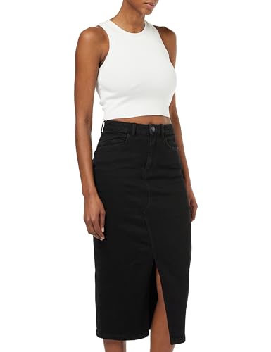 NOISY MAY Damen NMKATH NW Slit MIDI Skirt VI478BL NOOS Rock, Black Denim, L